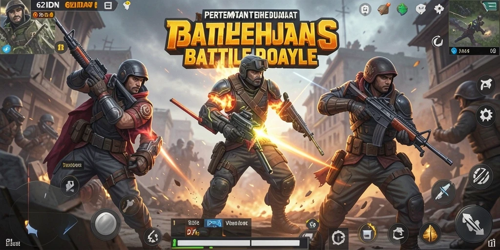 Screenshot gameplay 62IDN menampilkan momen pertempuran Battle Royale yang mendebarkan.