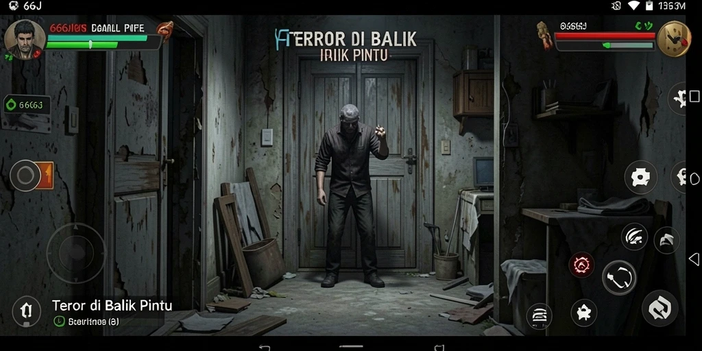 Screenshot gameplay 666J menampilkan atmosfer horor yang menegangkan.