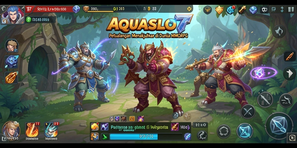 Tampilan gameplay AQUASLOT menunjukkan petualangan seru di dunia MMORPG.