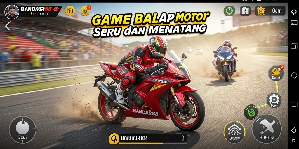 Screenshot gameplay BANDAR88 menampilkan aksi balap motor