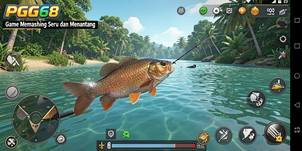 Tampilan gameplay PGG68 dengan suasana memancing yang menenangkan.