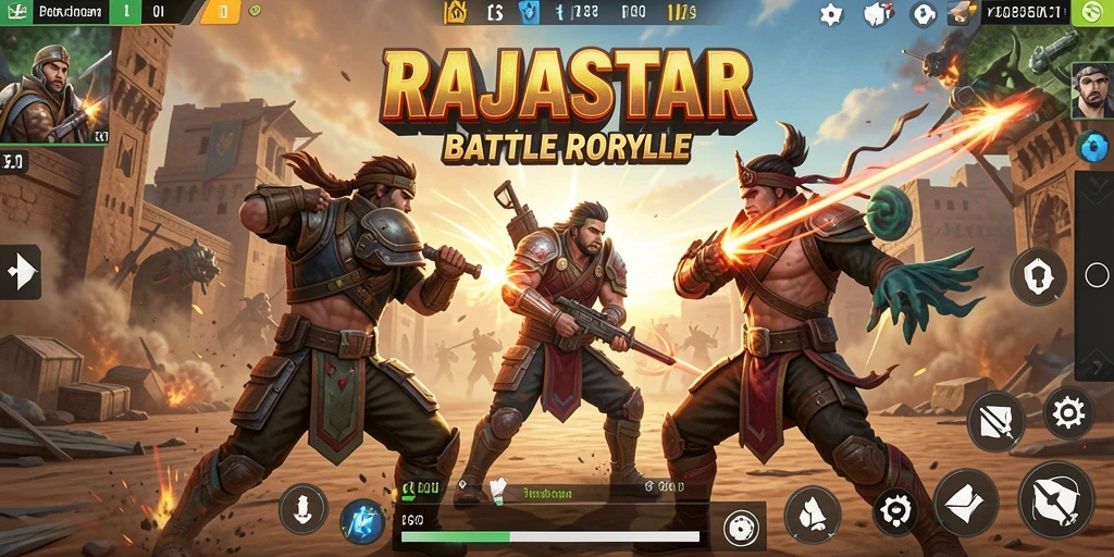 Tampilan gameplay menegangkan dalam RAJASTAR, merasakan adu strategi Battle Royale.